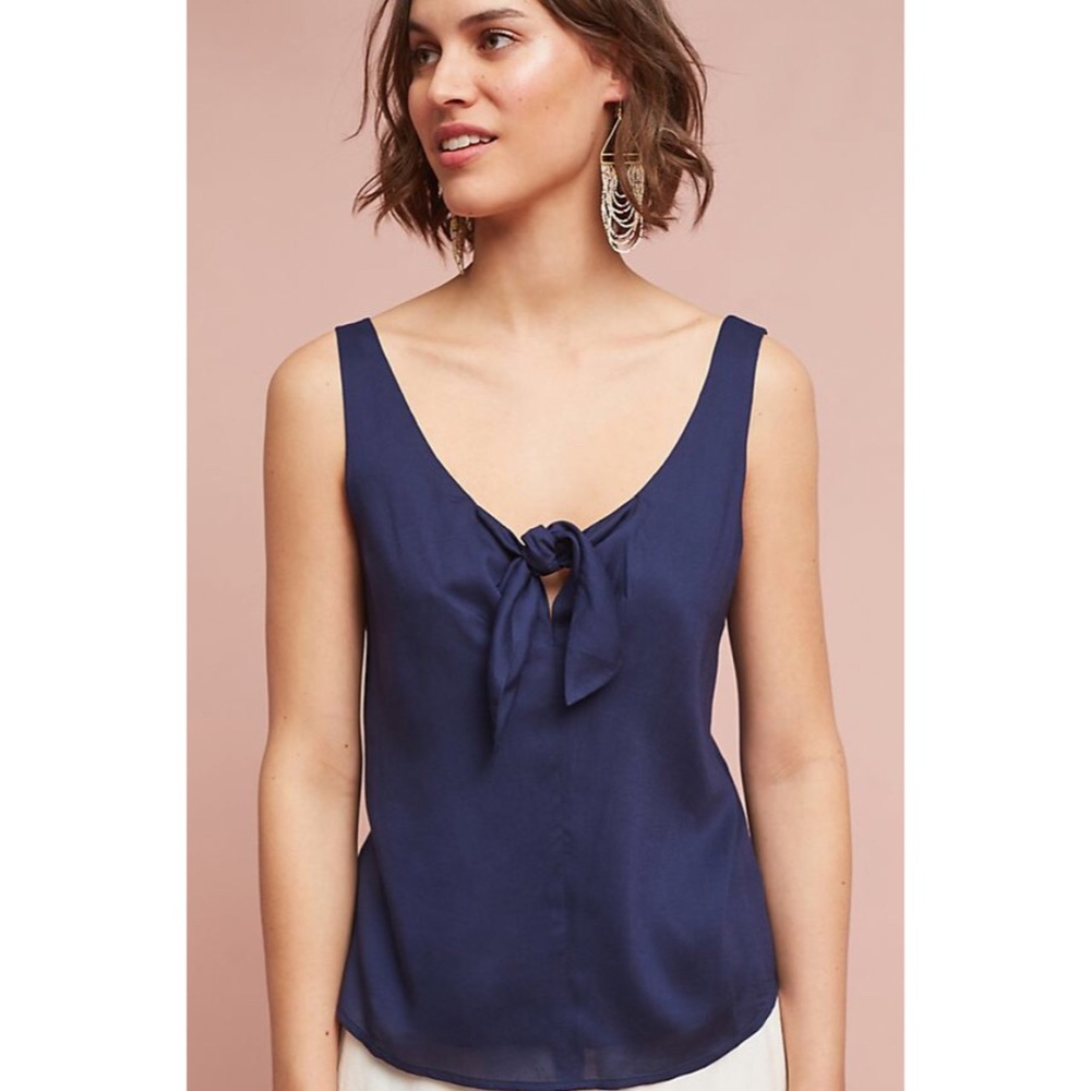 Anthropologie Maeve Navy Verena Tie-Front Blouse